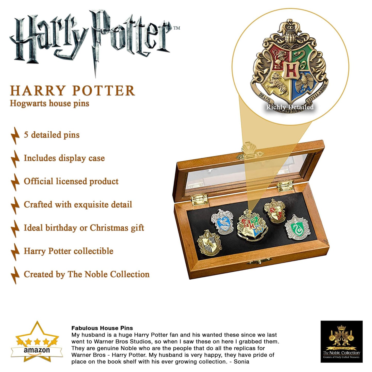 Hogwarts House Pins by The Noble Collection - Set of 5 Metal, Hand-Enamelled ...
