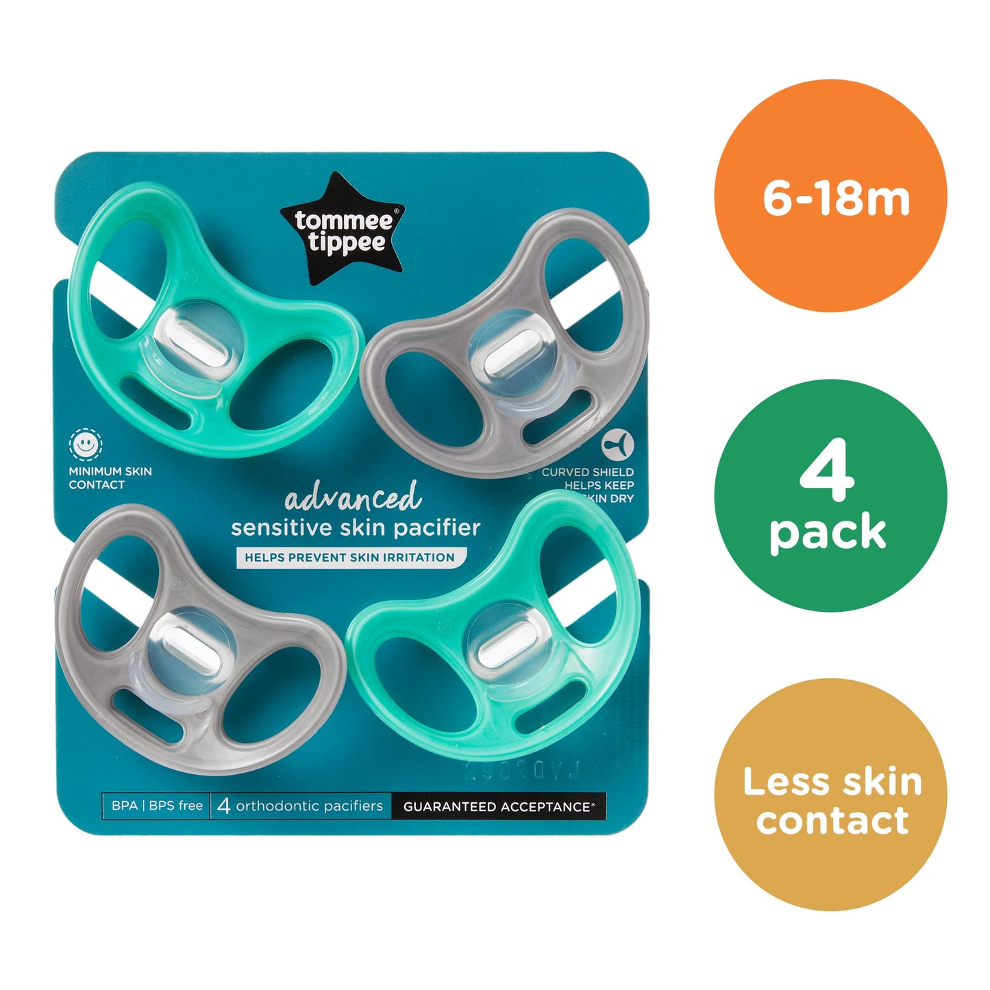 Tommee Tippee  Advanced Sensitive Skin Soother 6-18m Pack of 4 Dummies