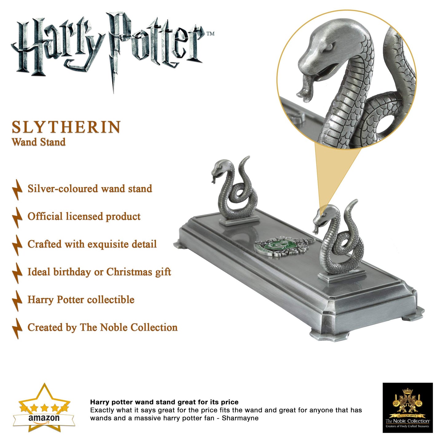 The Noble Collection Harry Potter Slytherin Wand Stand - 8in (20cm) Silver-Co...